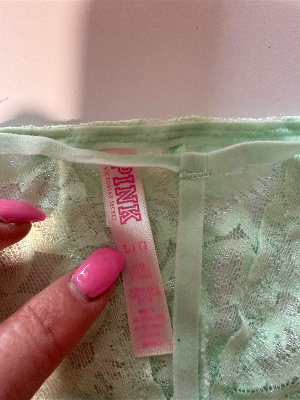 PINK Victoria's Secret Mint Green Lace Thong - Picture 3 of 4
